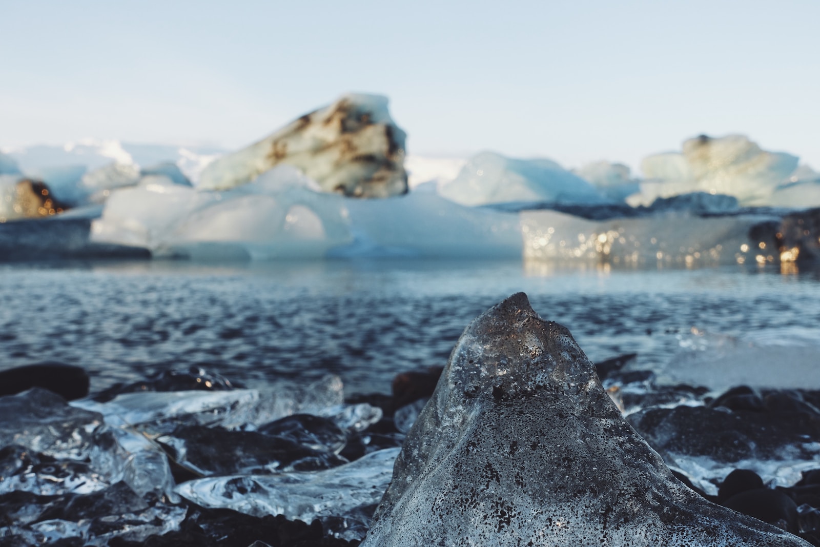 landscape photography of body of water and ice blokcs